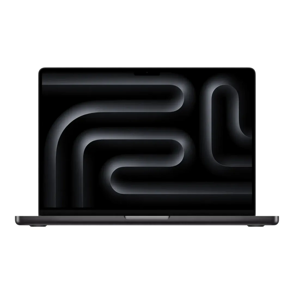 Black laptop with abstract design on a white background