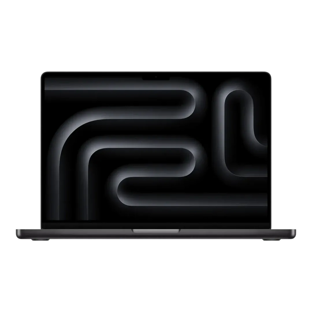Black laptop with abstract design on a white background
