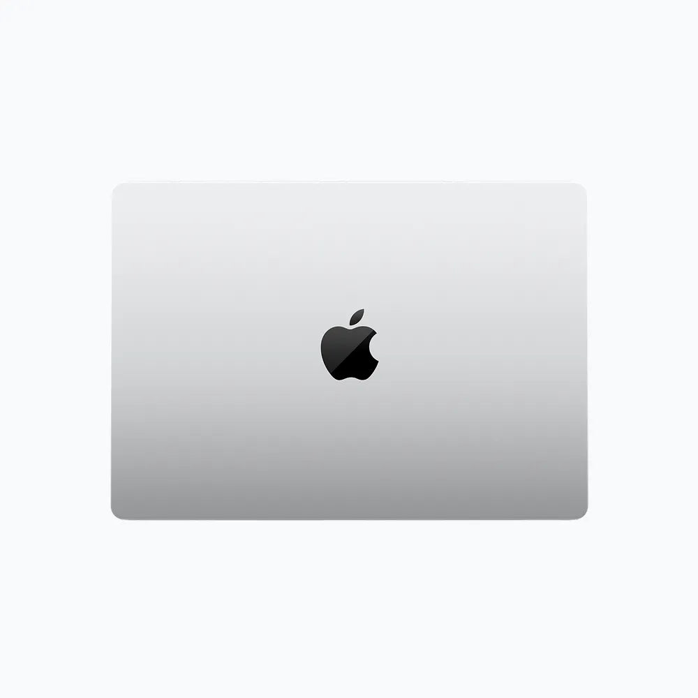Silver Apple laptop on a white background