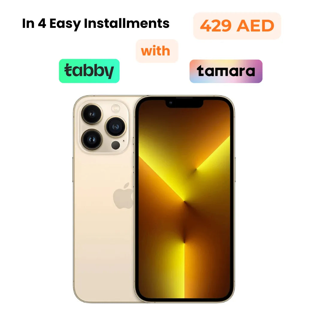 Smartphone with promotional text about installment plans and brand names on a white background